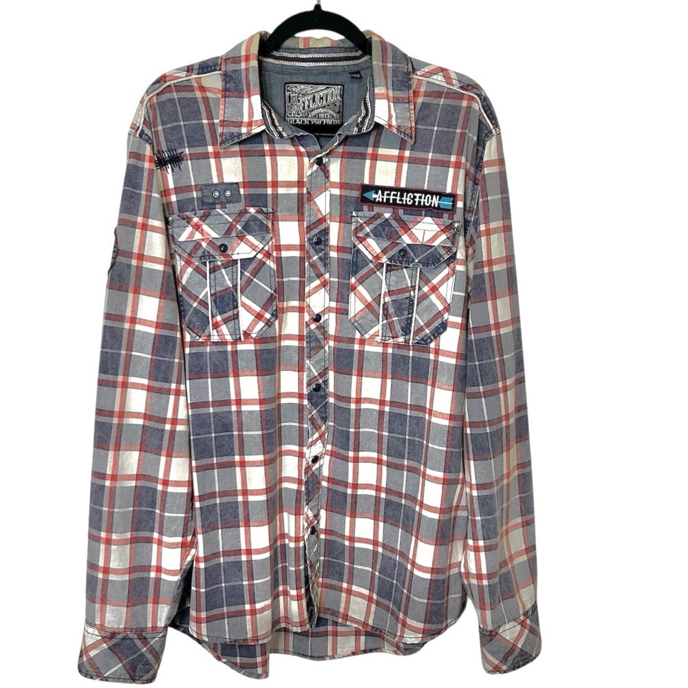 Affliction, black premium, limited edition, long sleeve plaid shirt. Size XL‎